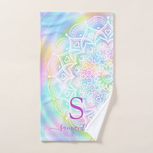 Holographique Monogramme Pastel Iridescente Arc-en (Serviette à main)