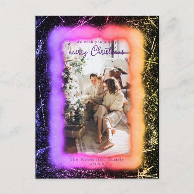 Holography Glitter Framed Photo Merry Christmas Postcard (Front)