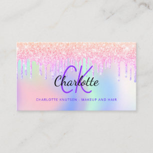 Holograpic drips monogram makeup hair  business card