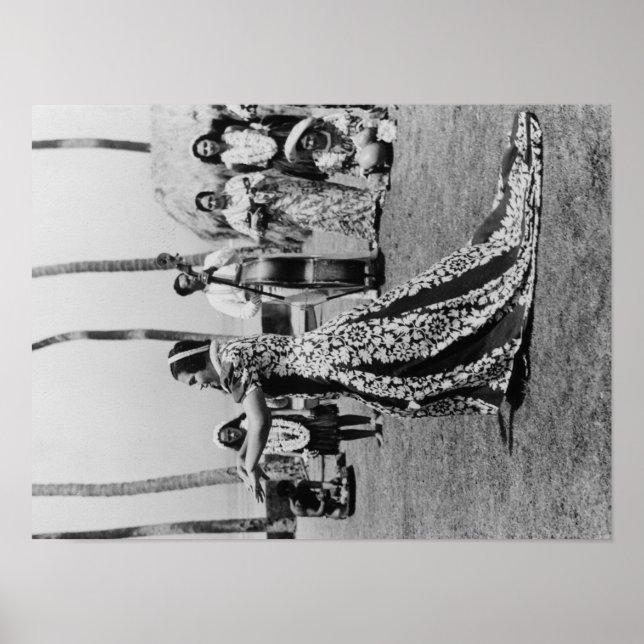 Holoku Hula Dancer with Band PhotographHawaii Poster (Front)