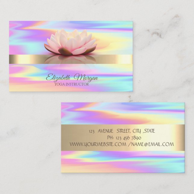 Holorapic Gold Stripe Lotus Flower Yoga Instructor Business Card (Front/Back)