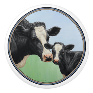 Holstein Cow and Calf Ceramic Knob