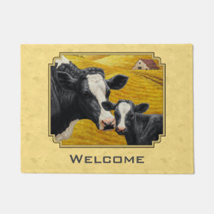 Holstein Cow and Calf Farm Yellow Doormat