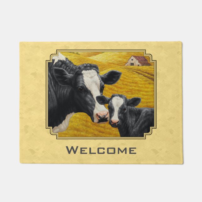 Holstein Cow and Calf Farm Yellow Doormat (Front)