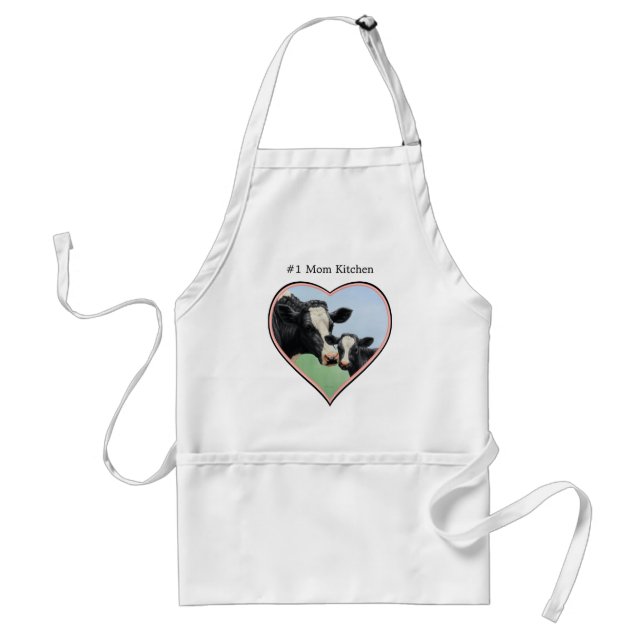 Holstein Cow & Calf Pink Border Heart Standard Apron (Front)