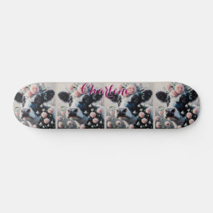 Holstein Cow Carnations Farmhouse Personalized Skateboard