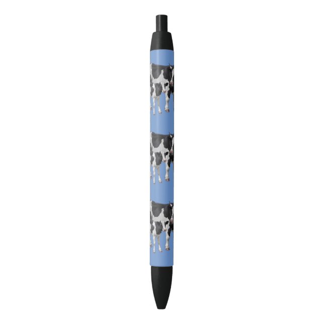 Holstein Cow & Cute Calf Black Ink Pen (Front Vertical)
