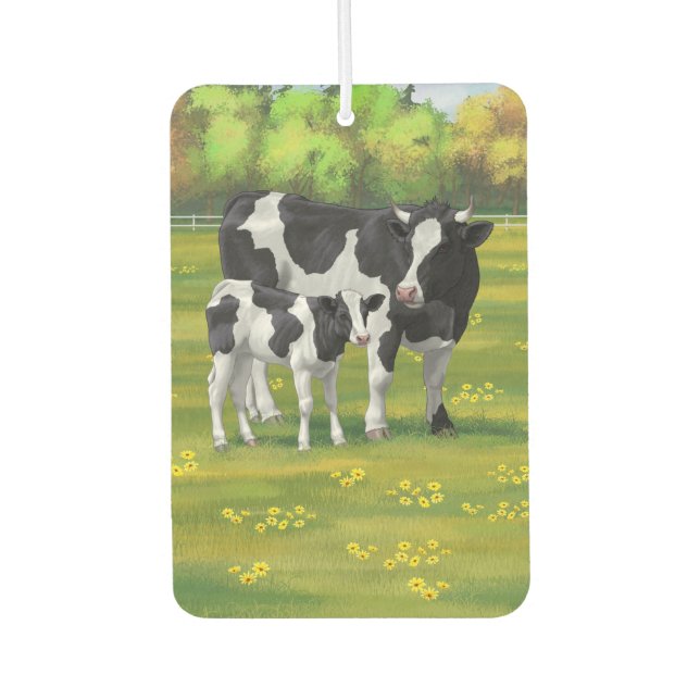 Holstein Cow & Cute Calf in Summer Pasture Air Freshener (Front)