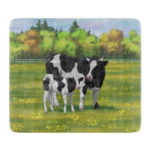Holstein Cow & Cute Calf in Summer Pasture Cutting Board