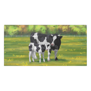 Holstein Cow & Cute Calf in Summer Pasture Door Sign