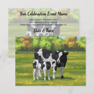 Holstein Cow & Cute Calf in Summer Pasture Invitation