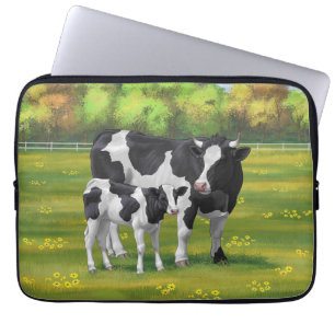 Holstein Cow & Cute Calf in Summer Pasture Laptop Sleeve