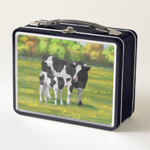 Holstein Cow & Cute Calf in Summer Pasture Metal Lunch Box