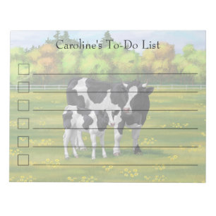 Holstein Cow & Cute Calf in Summer Pasture Notepad