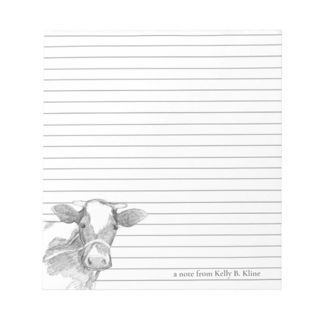 Holstein Cow Farm Animal Grey Lined Custom Name Notepad (Front)