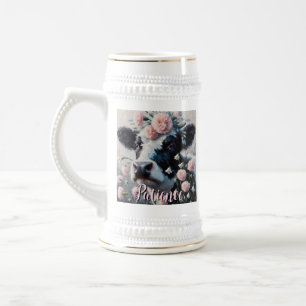 Holstein Cow Flowers Farm Farmhouse Personalized Beer Stein