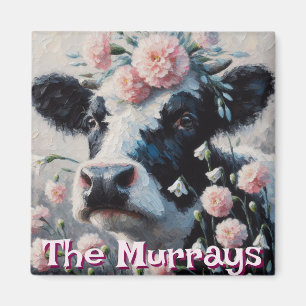 Holstein Cow Flowers Farm Farmhouse Personalized Magnet