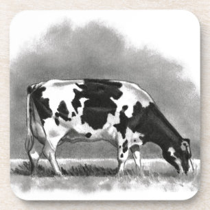 Holstein Cow Grazing: Realism Pencil Drawing Coaster