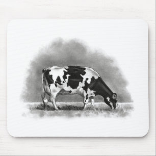 Holstein Cow Grazing: Realism Pencil Drawing Mouse Pad