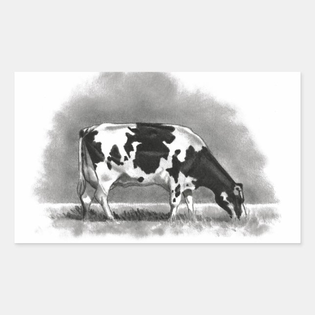 Holstein Cow Grazing: Realism Pencil Drawing Sticker (Front)
