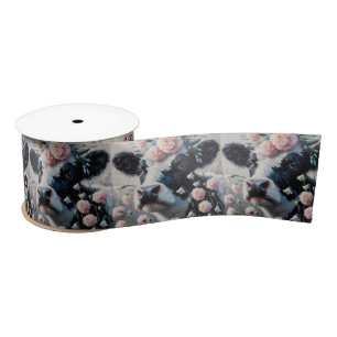 Holstein Cow in Flowers Farm Farmhouse Painting Satin Ribbon
