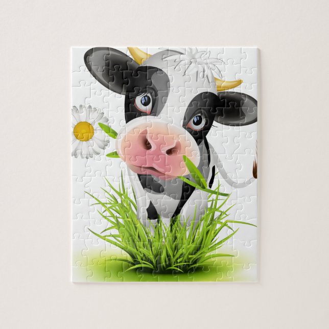 Holstein cow in grass jigsaw puzzle (Vertical)