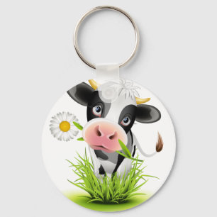 Holstein cow in grass keychain