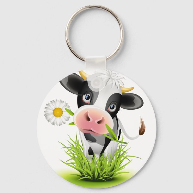 Holstein cow in grass keychain (Front)
