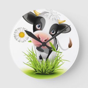 Holstein cow in grass round clock