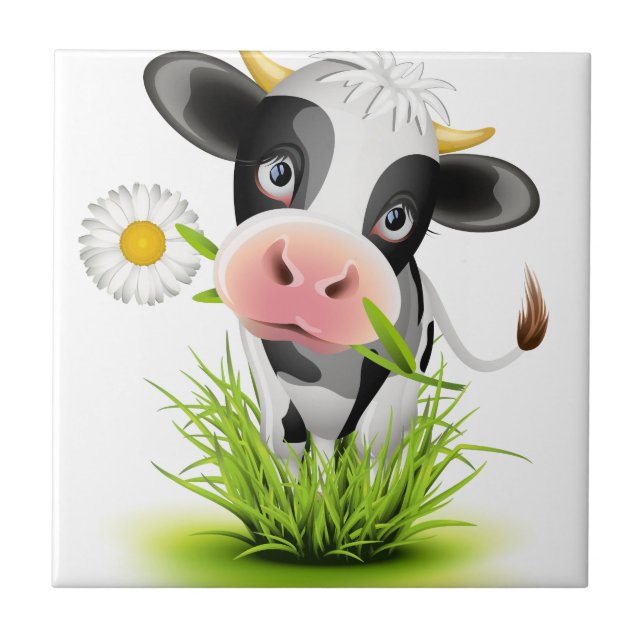 Holstein cow in grass tile (Front)