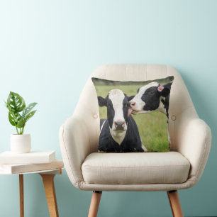 Holstein Cow Kiss in Farm Pasture Throw Pillow
