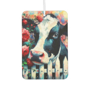Holstein Cow Picket Fence Red Roses Black Red Air Freshener