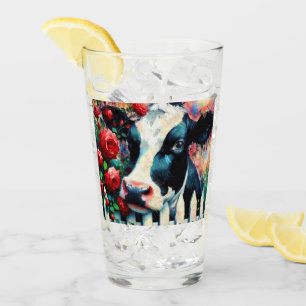 Holstein Cow Picket Fence Red Roses Black Red Glass