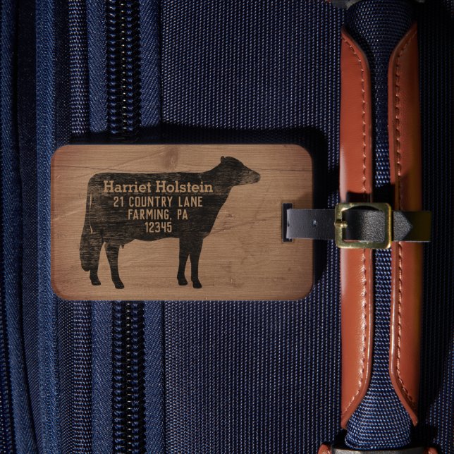 Holstein Cow Silhouette Farm Animal Personalized Luggage Tag (Front Insitu 4)
