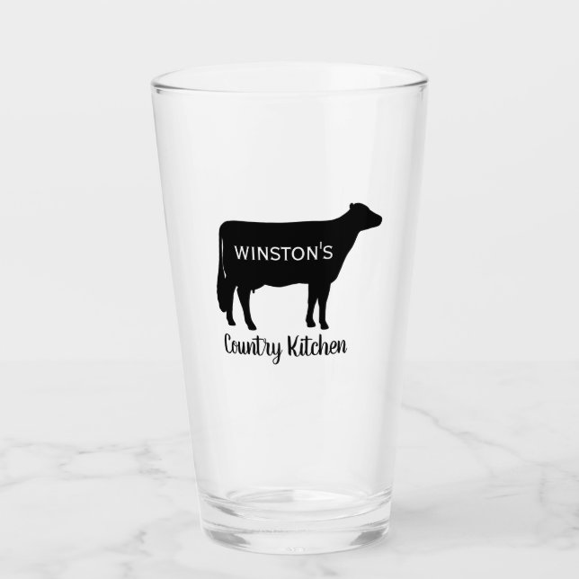 Holstein Cow Silhouette Personalized Country Farm Glass (Front)