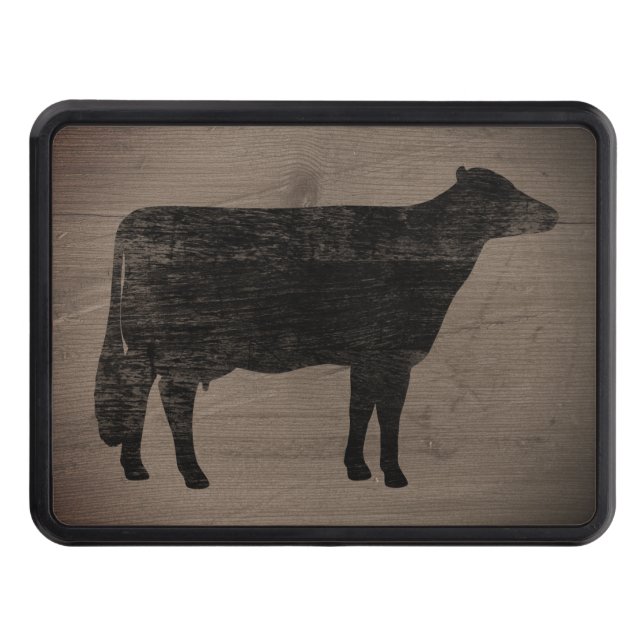 Holstein Cow Silhouette Weathered Rustic Style Trailer Hitch Cover (Front)