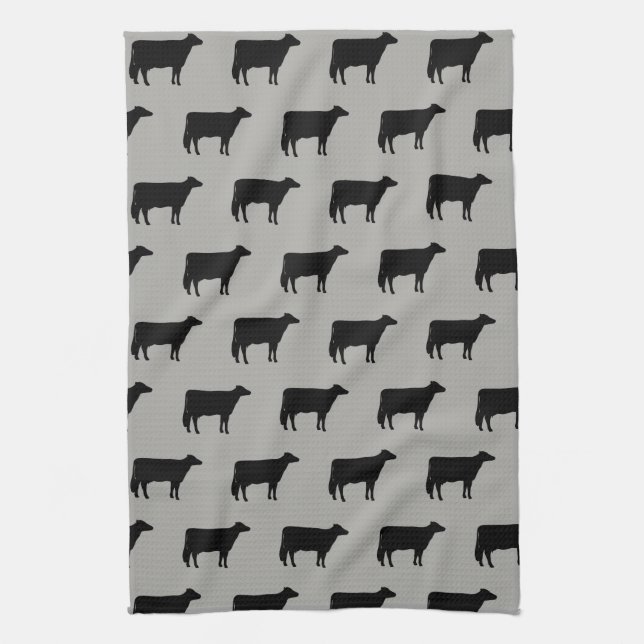 Holstein Cow Silhouettes Pattern Black and Grey Kitchen Towel (Vertical)
