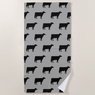 Holstein Cow Silhouettes Pattern Grey and Black Beach Towel