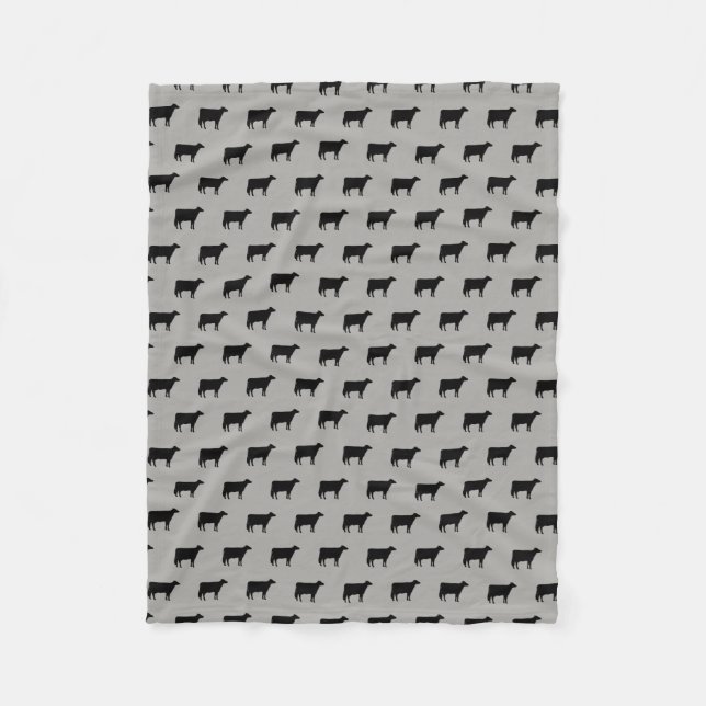 Holstein Cow Silhouettes Pattern Grey and Black Fleece Blanket (Front)