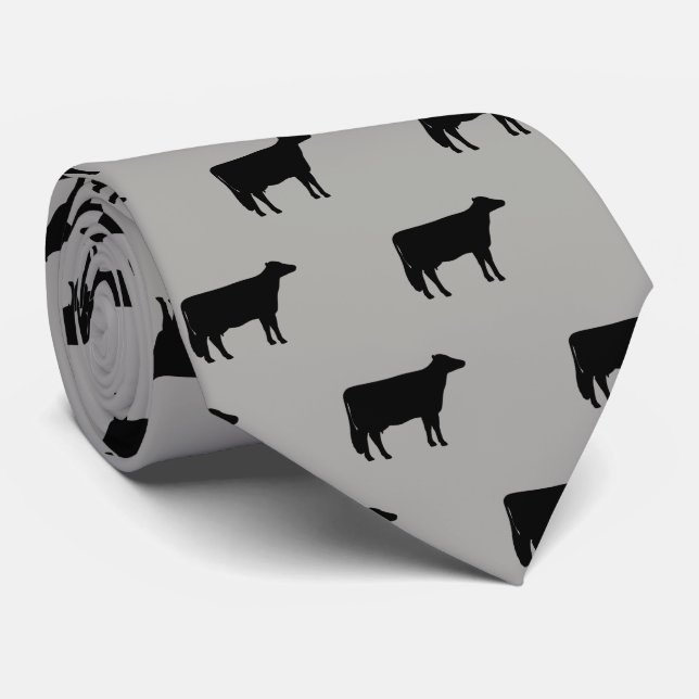 Holstein Cow Silhouettes Pattern Grey and Black Tie (Rolled)