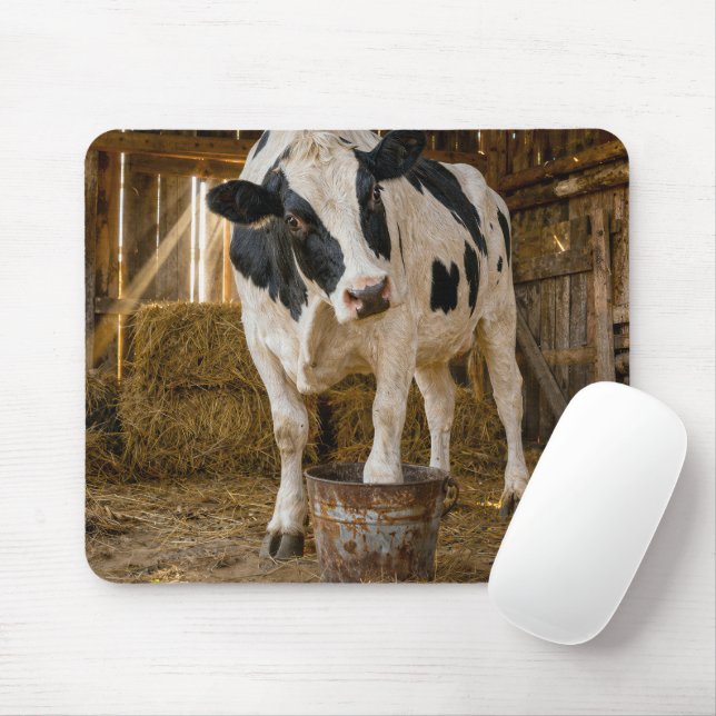 Holstein Cow Standing in a Rusty Bucket Mouse Pad (With Mouse)