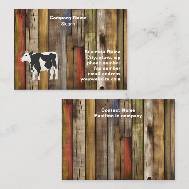 Holstein cow with old board background business card (Front/Back)
