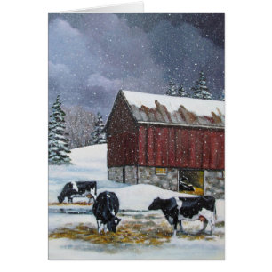 Holstein Cows in Snowy Barnyard: Original Painting