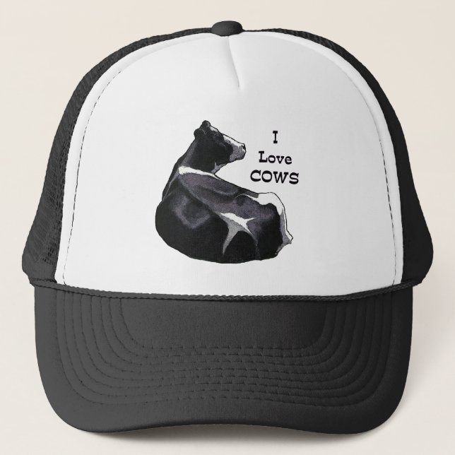 Holstein Dairy Cow: I Love Cows: Original Art Trucker Hat (Front)