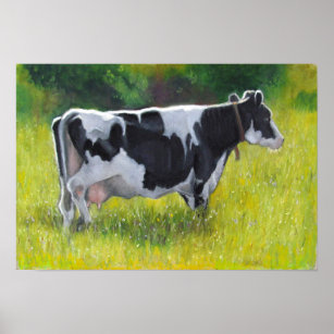 Holstein Dairy Cow in Pasture, Oil Pastel Painting Poster