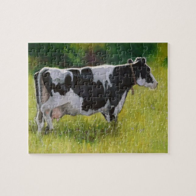 Holstein Dairy Cow: Oil Pastel Painting Jigsaw Puzzle (Horizontal)