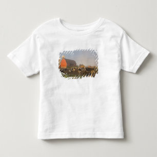 Holstein dairy cows outside a barn at sunrise toddler t-shirt