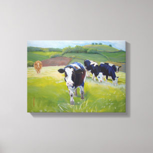 Holstein Friesian  Cows and Landscape Painting Canvas Print