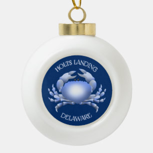 Holts Landing Blue Crab Ceramic Ball Christmas Ornament