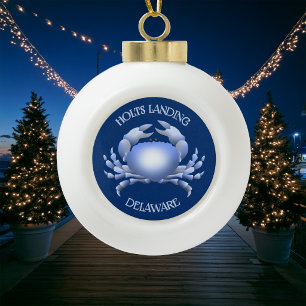 Holts Landing Blue Crab Ceramic Ball Christmas Ornament